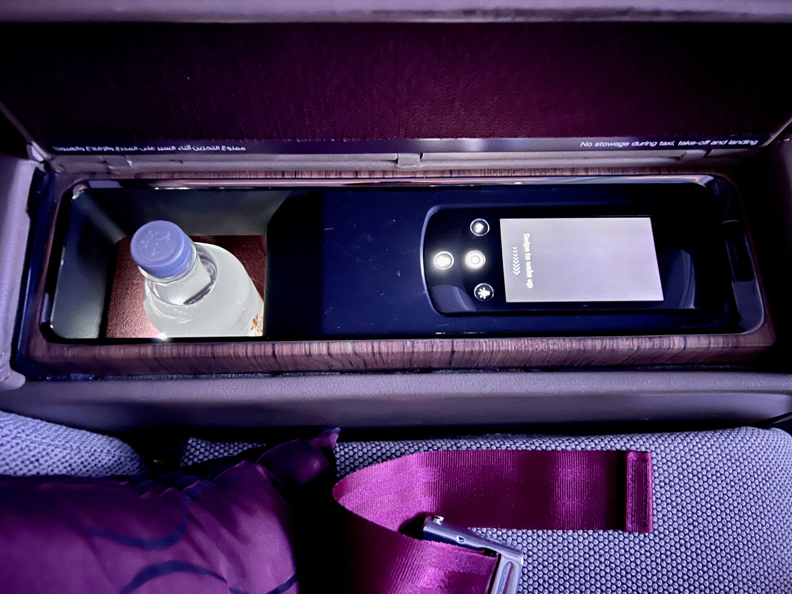 Qatar Airways Airbus A380 first class storage lower left side