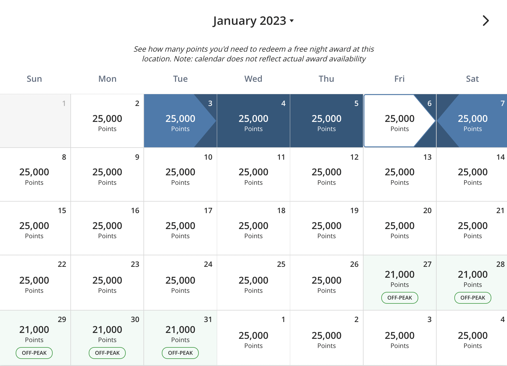 World of Hyatt award calendar