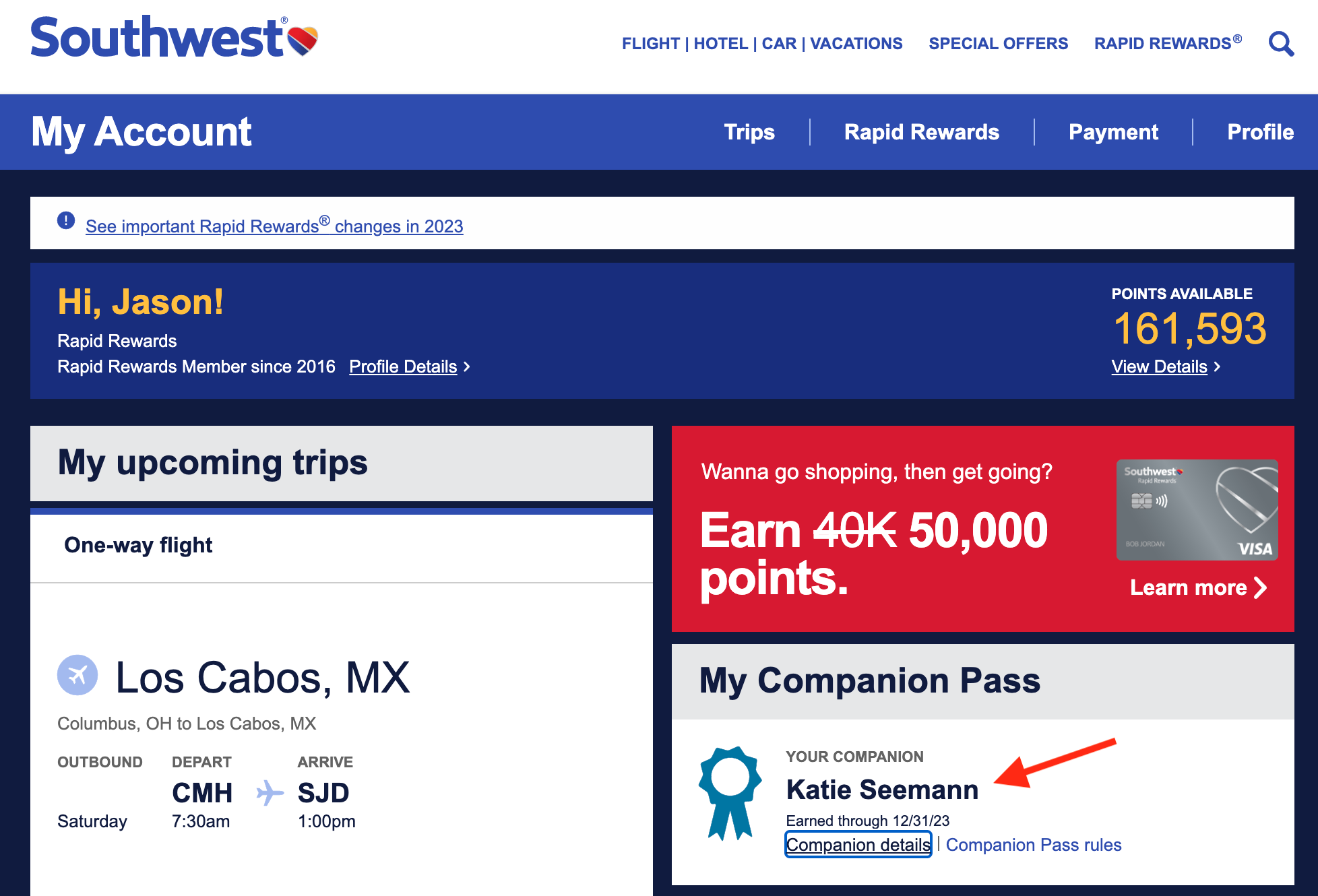 Southwest Companion Pass online account