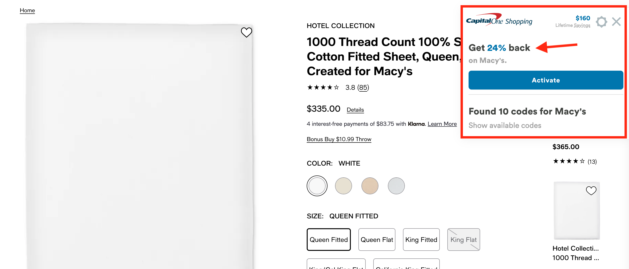 Targeted Capital One Shopping offer from Macys