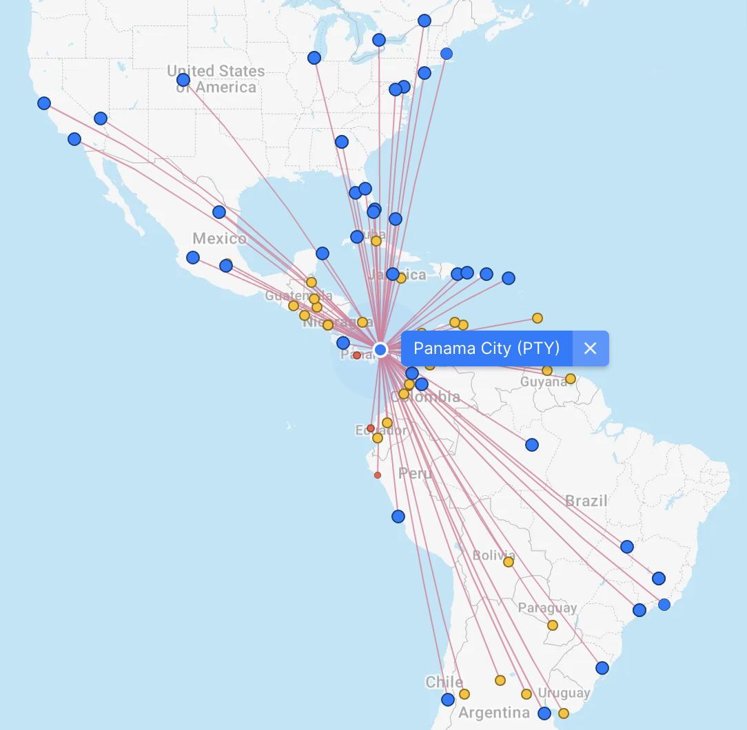 Copa Airlines route map