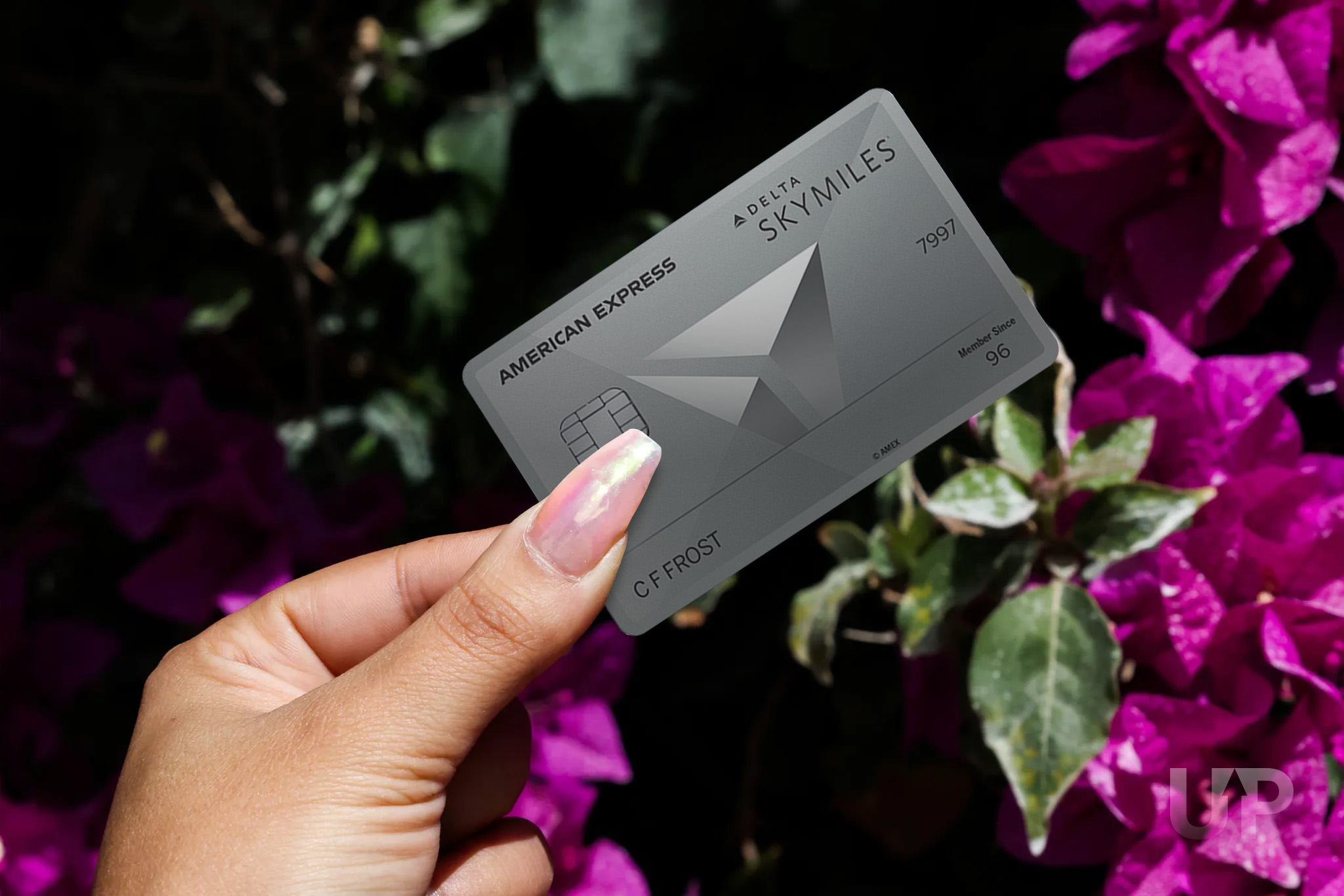 Delta SkyMiles Platinum American Express Card against flowers