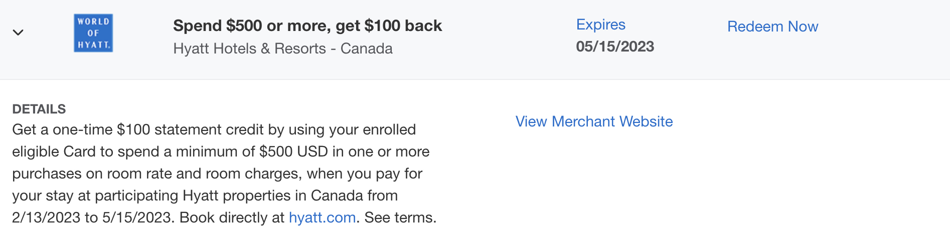 Hyatt Amex Offer Canada