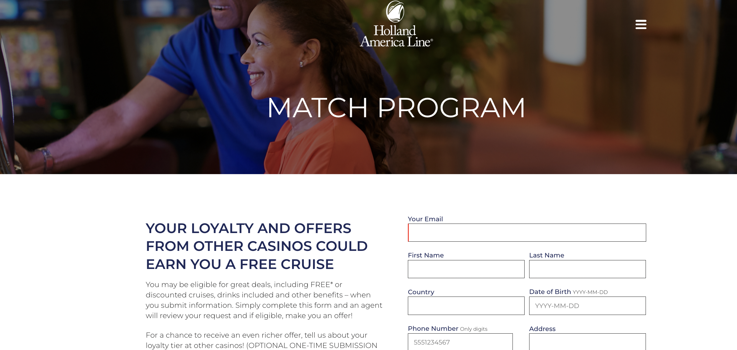 Holland America Status Match Page