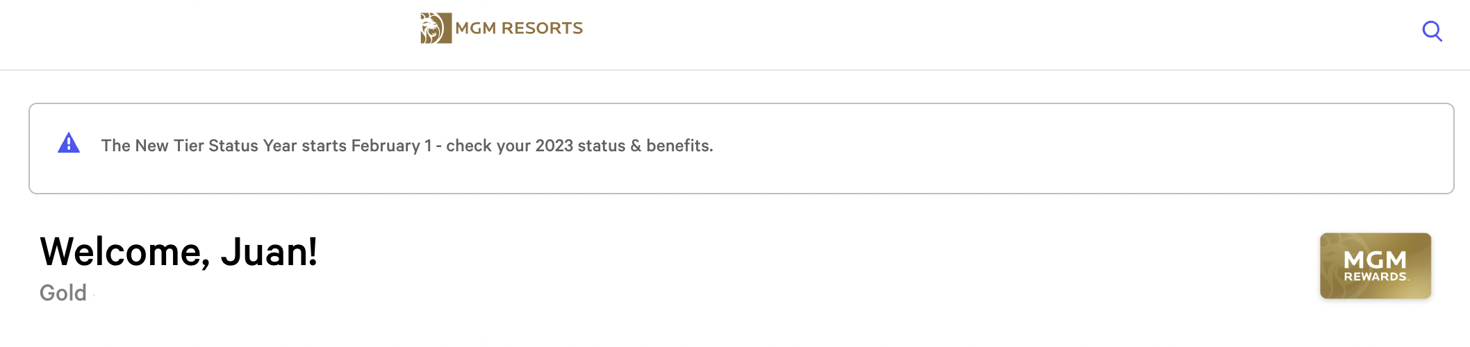 MGM Rewards elite status screenshot