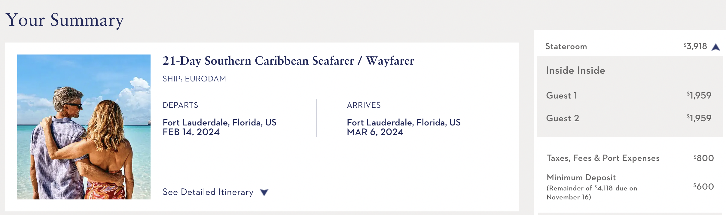 Holland America 21 day cruise screenshot pricing 