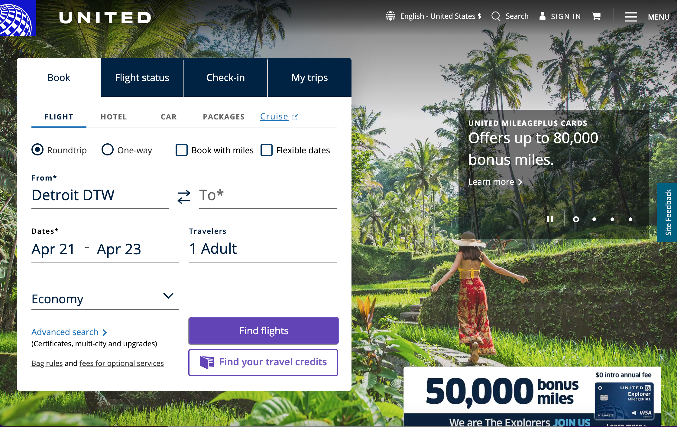 United.com homepage