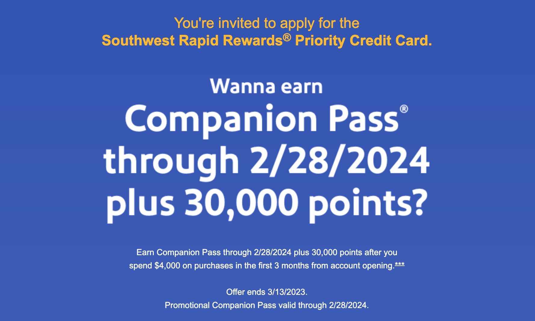 Southwest Companion Pass promotion 2023