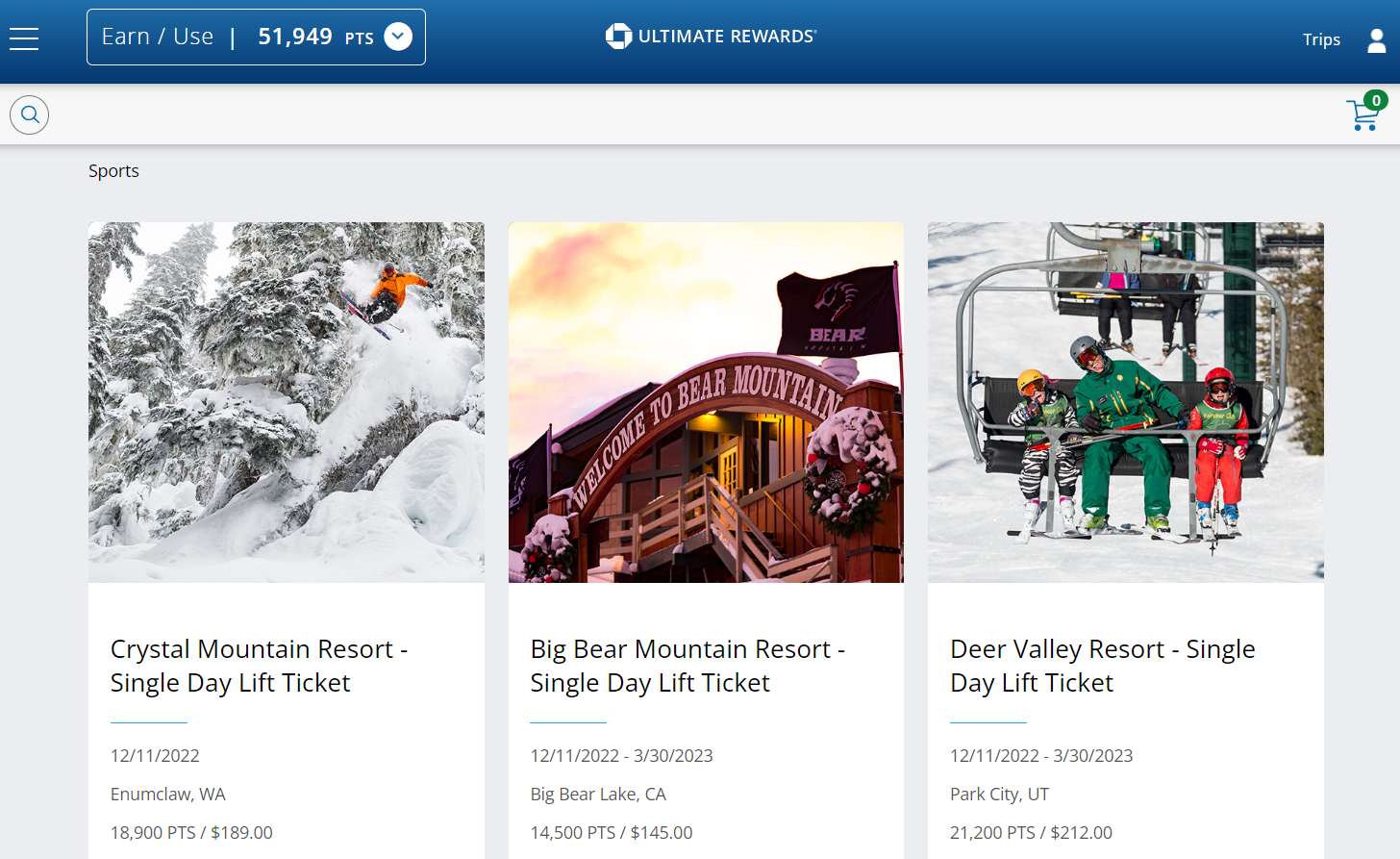 Ultimate Rewards Experiences Ski Ticket