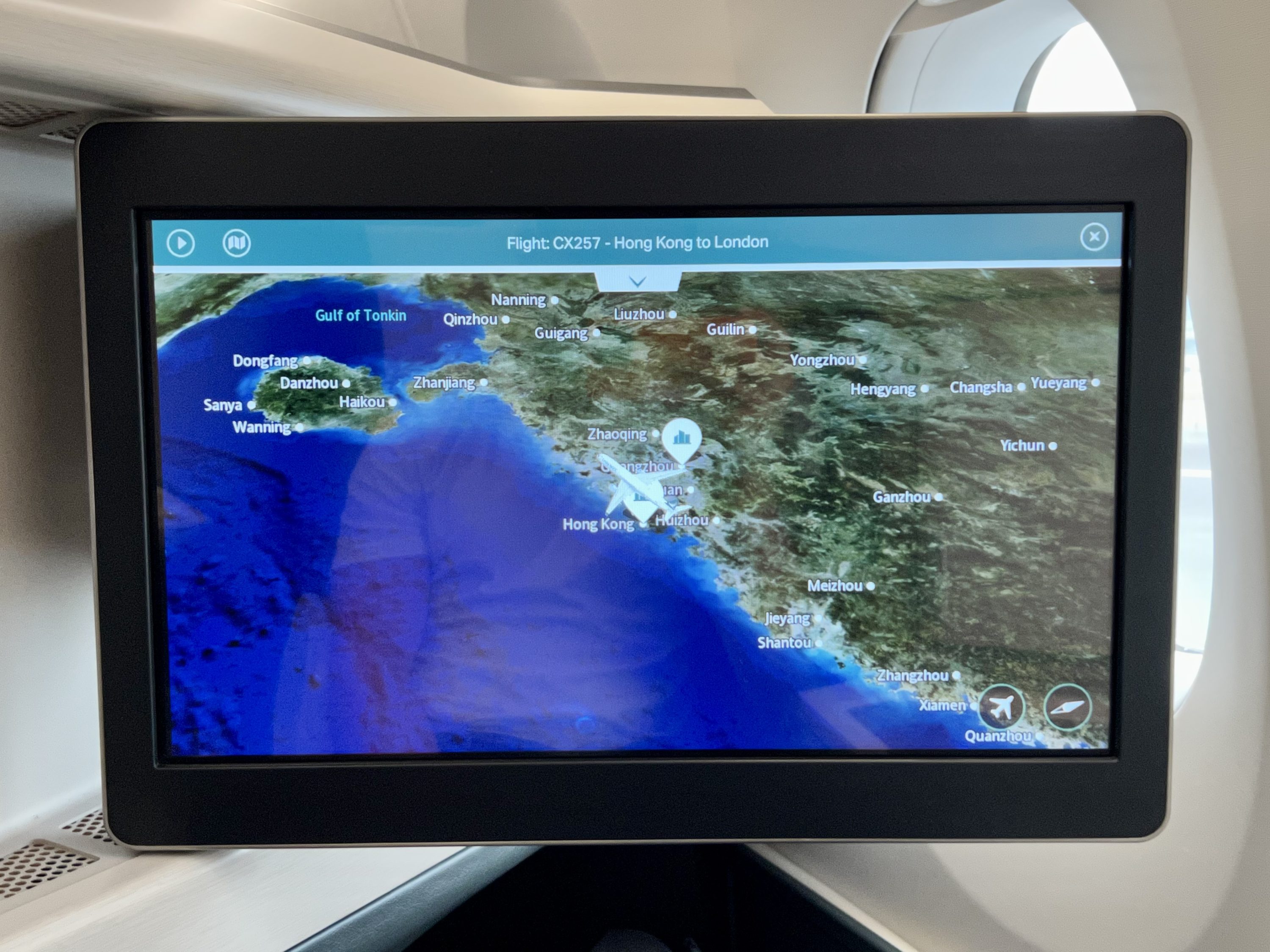 Cathay Pacific Airbus A35k business class IFE screen