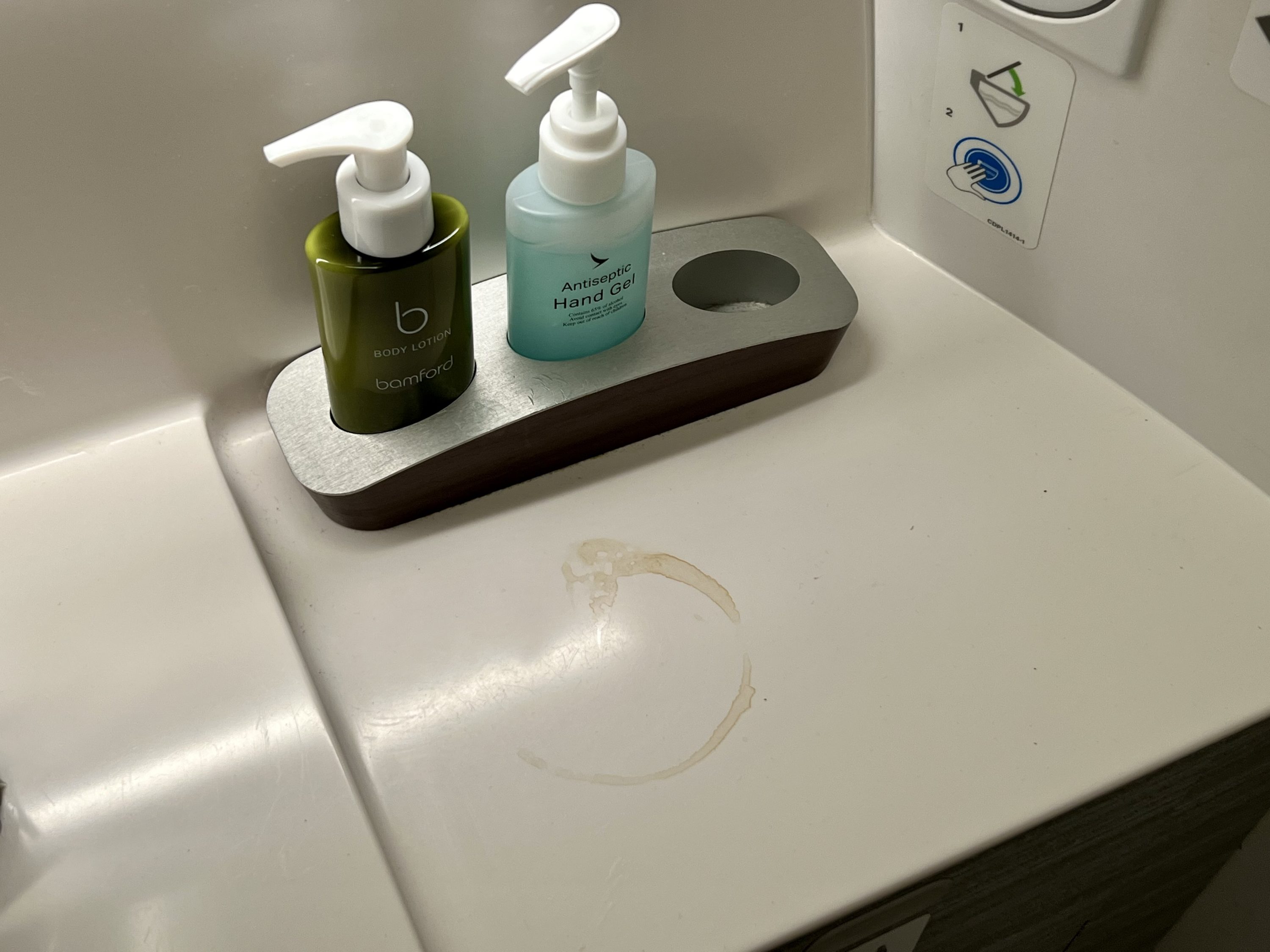 Cathay Pacific Airbus A35k business class dirty lav