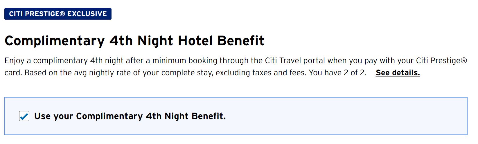 Citi Travel Prestige 4th night
