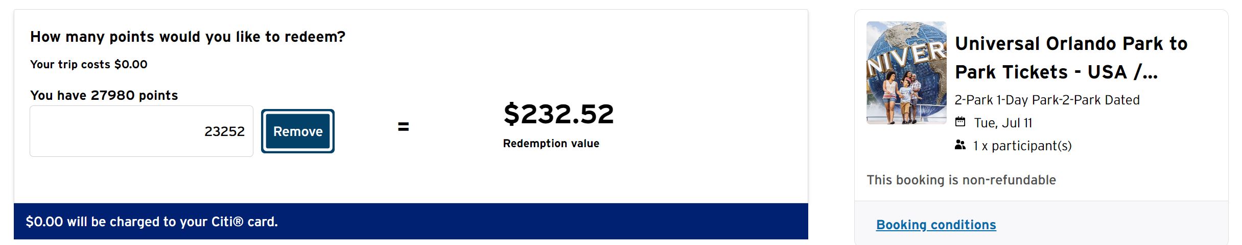 Citi Travel attractions point redemption
