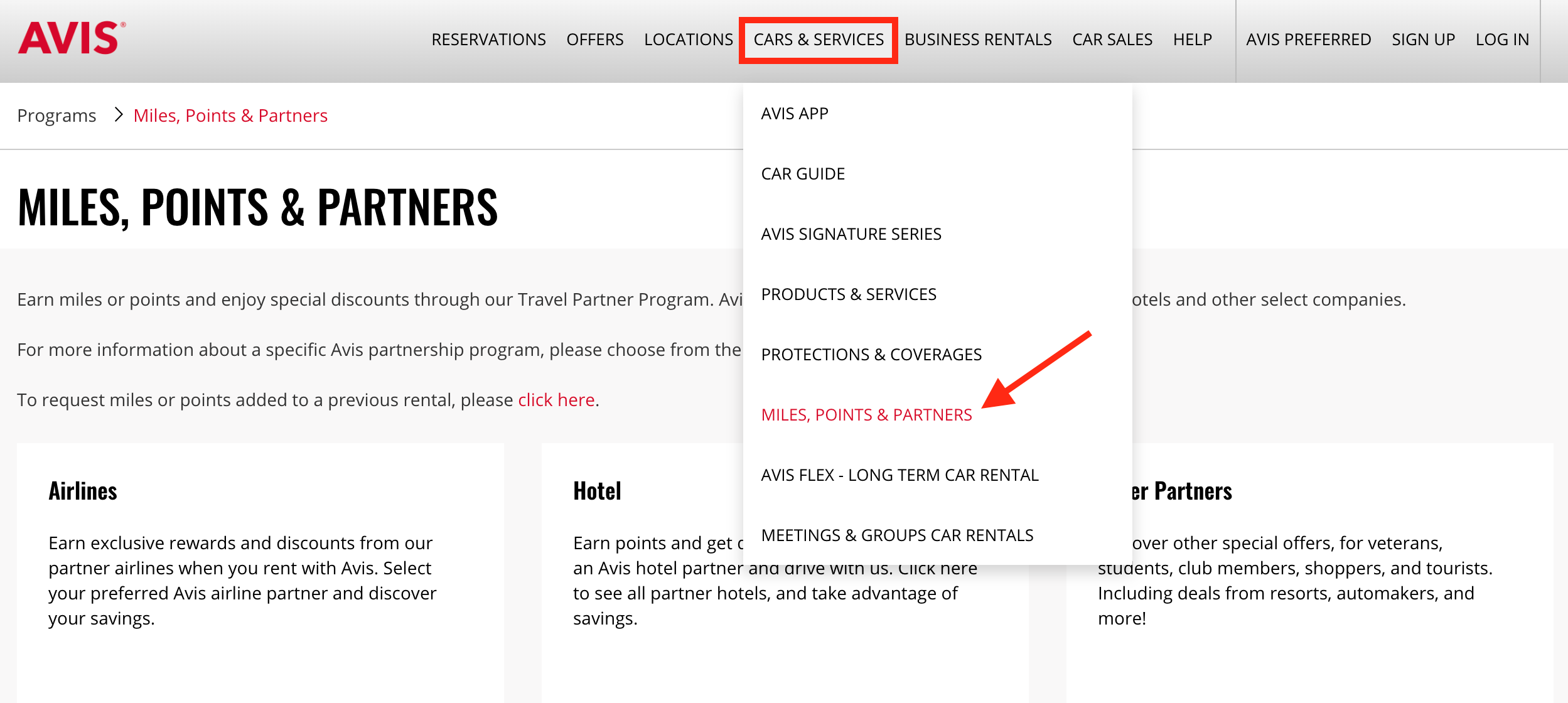 Earn miles through Avis car rental