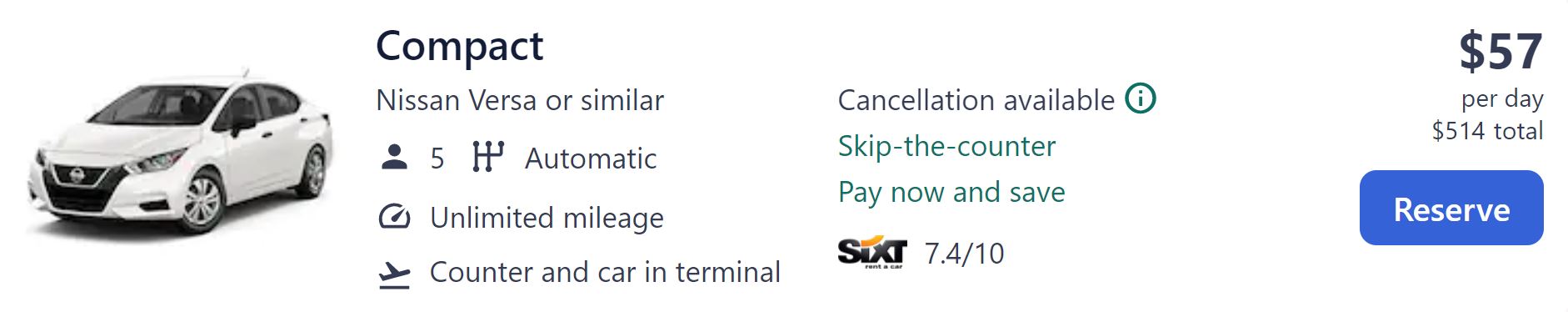 Expedia Sixt car rental