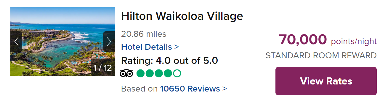 Hilton Waikoloa Village award rate