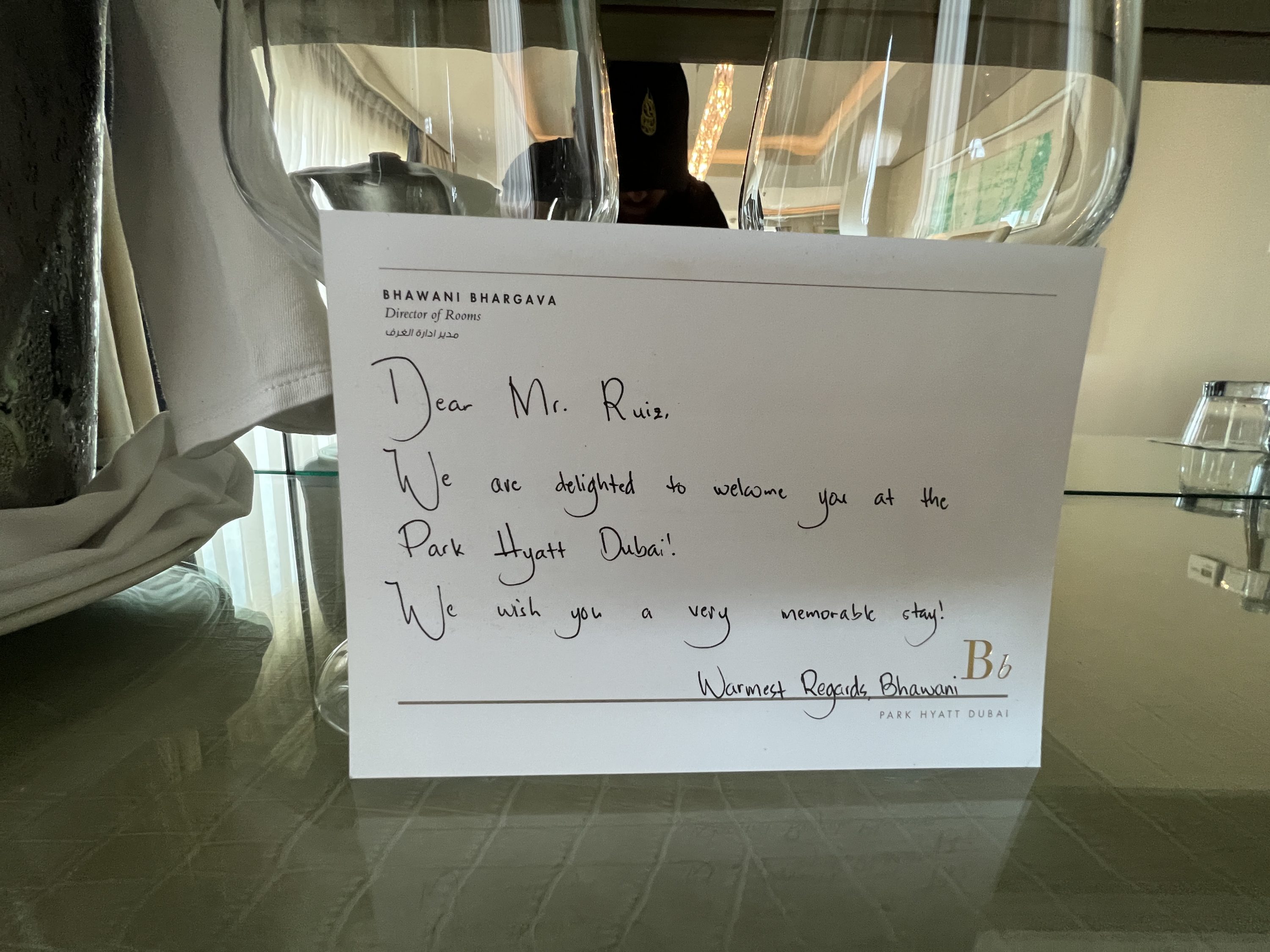 Park Hyatt Dubai Welcome Note