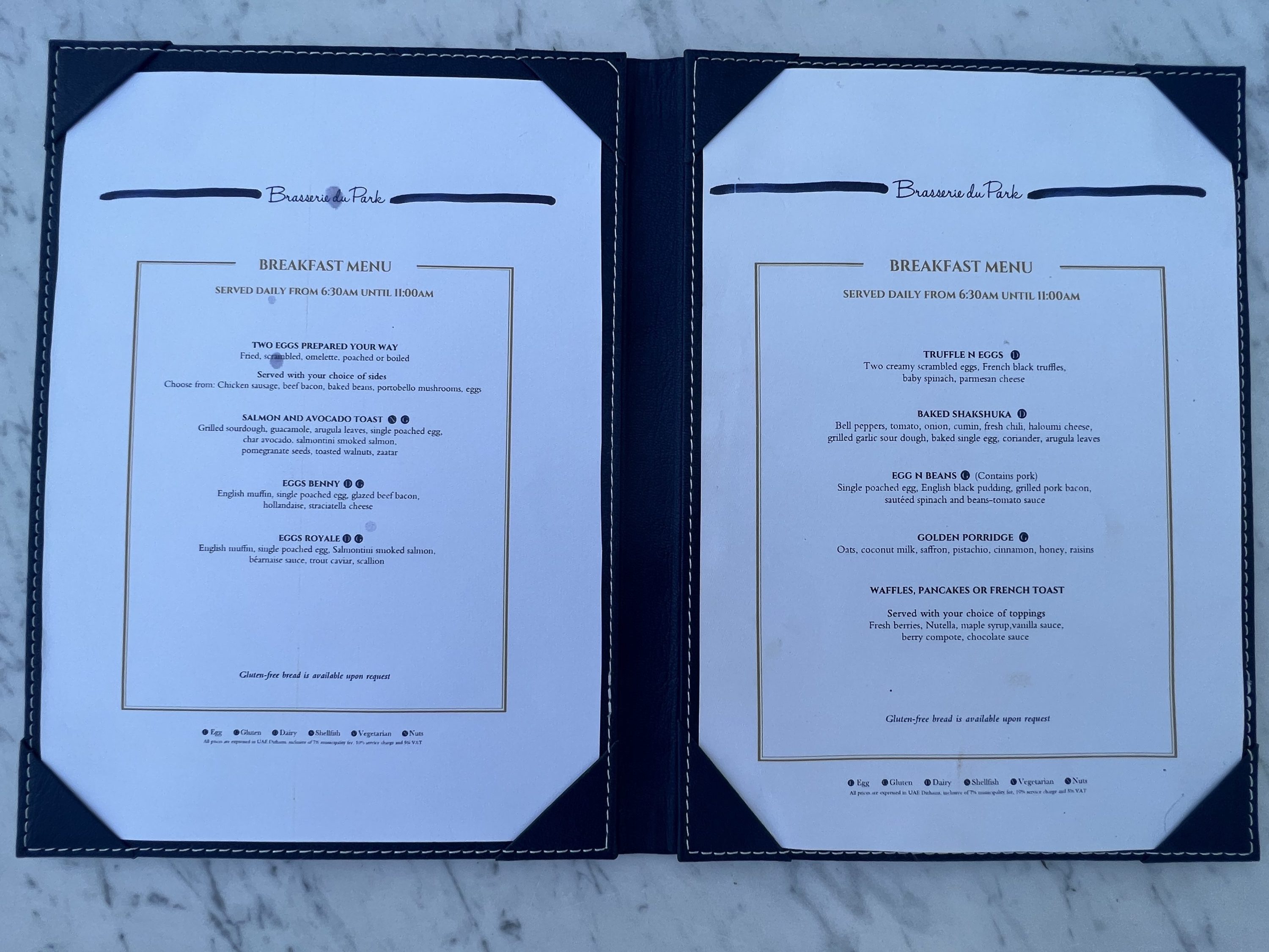 Brasserie du Park Park Hyatt Dubai Menu