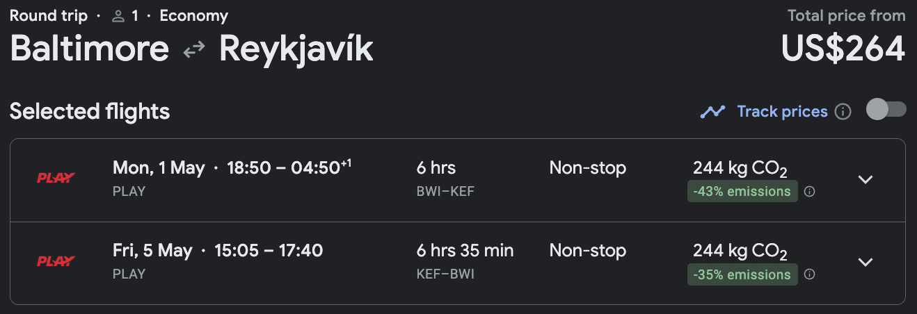Low cost Play fares from Baltimore to Iceland