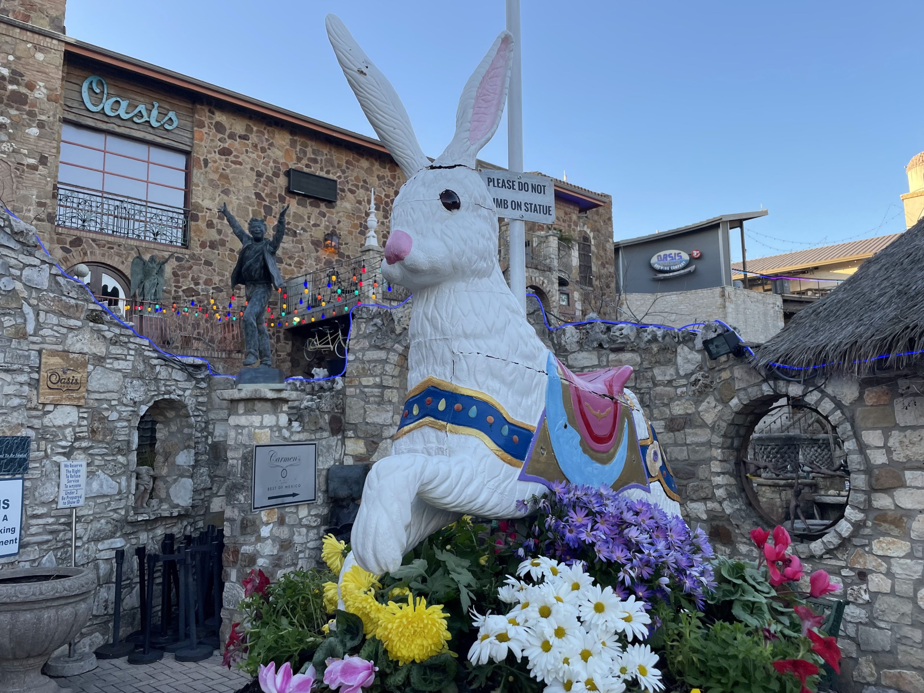 Rabbit carousel statue at The Oasis in Austin