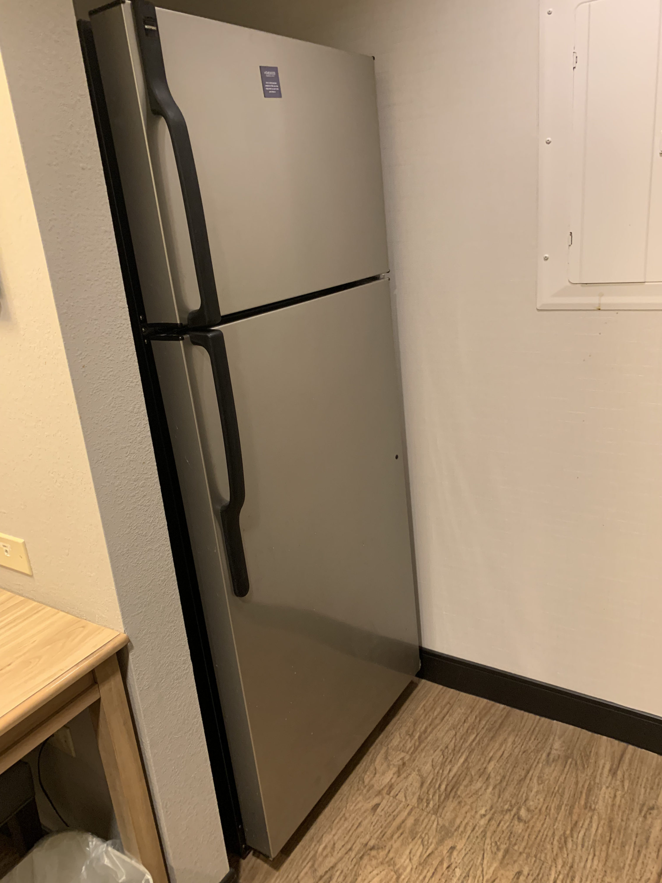 Refrigerator in the guestroom at Homewood Suites Austin Round Rock