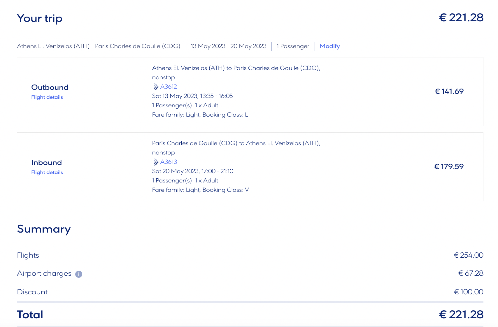 Aegean 100 euro discount screenshot