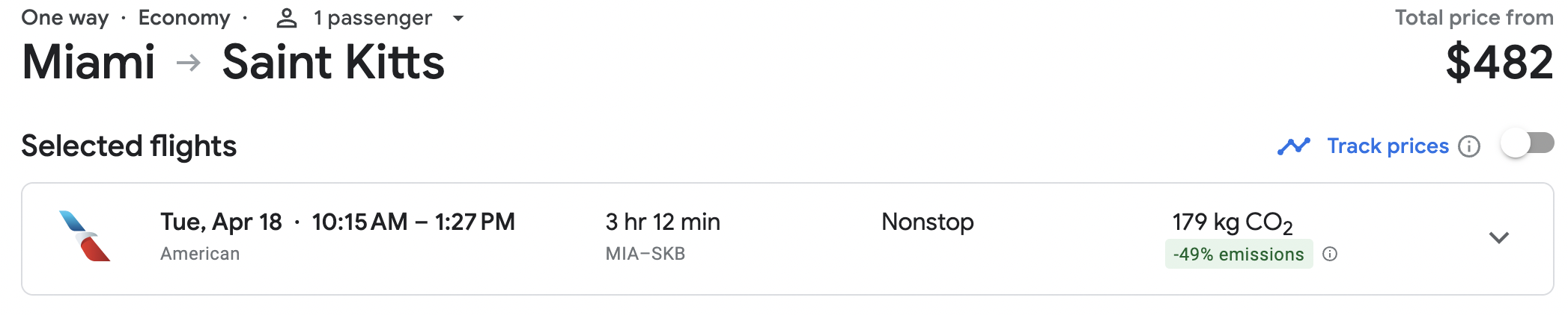 BA Avios MIA-SKB Google Screenshot