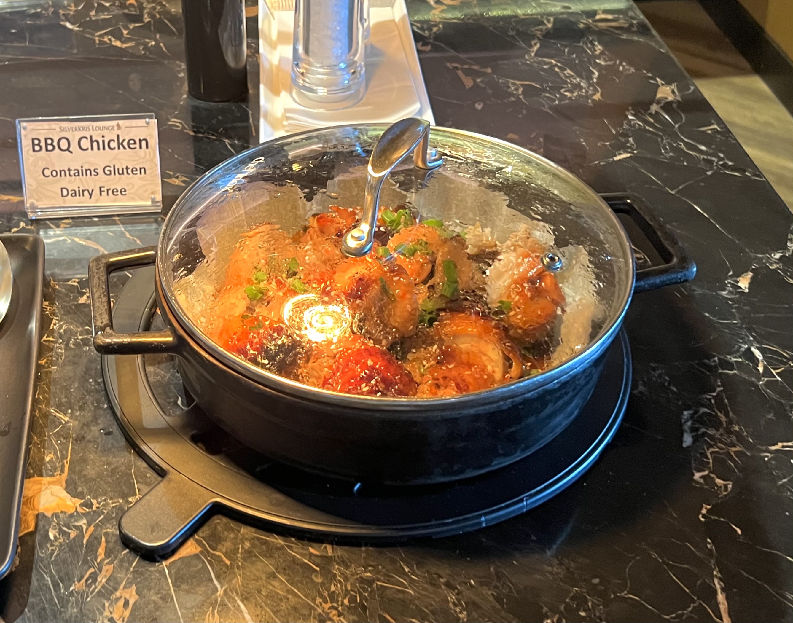 Singapore SilverKris First Class lounge at SYD FB BBQ chicken