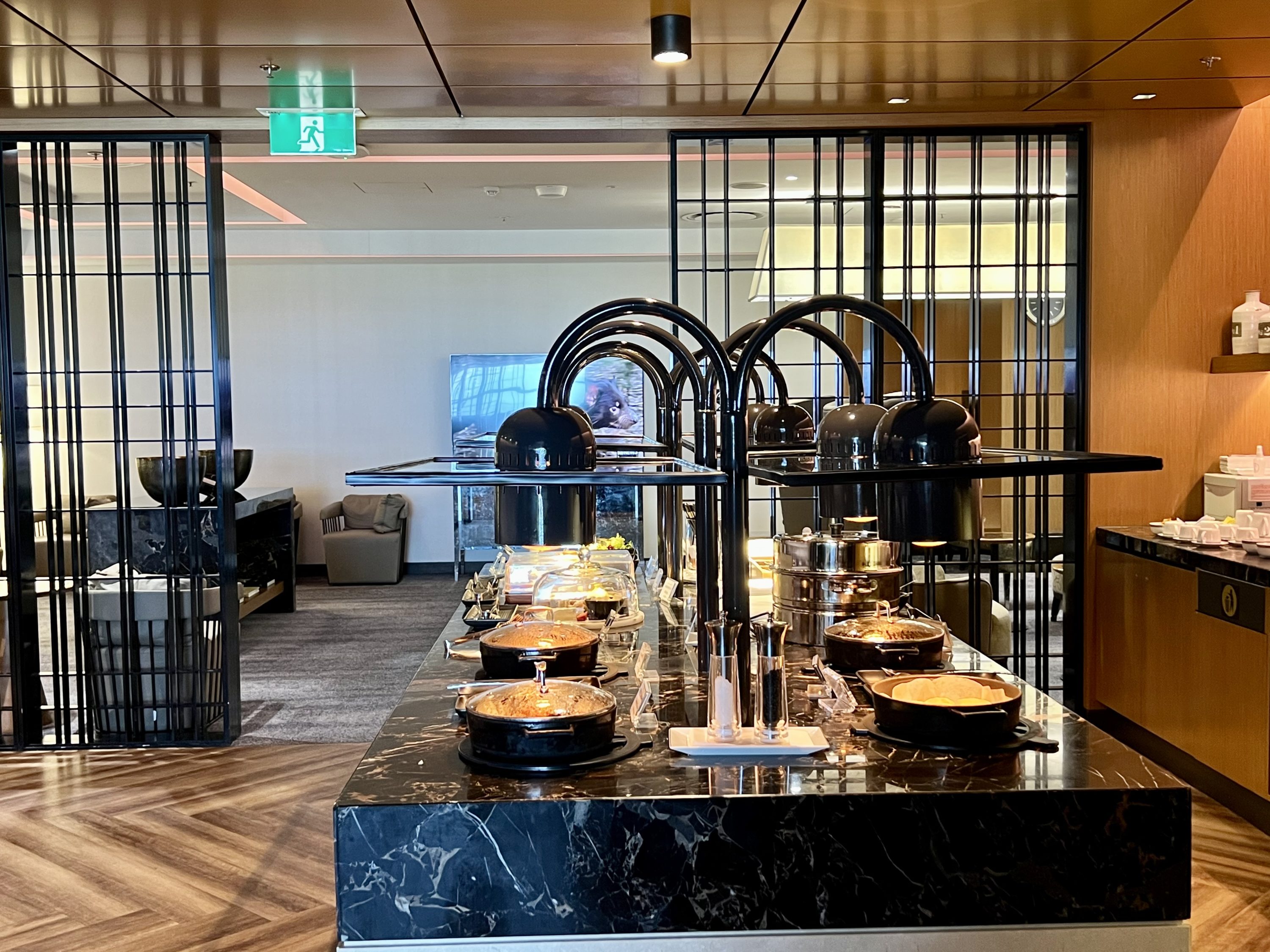 Singapore SilverKris First Class lounge at SYD buffet area close up