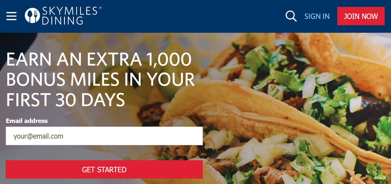 SkyMiles Dining homepage