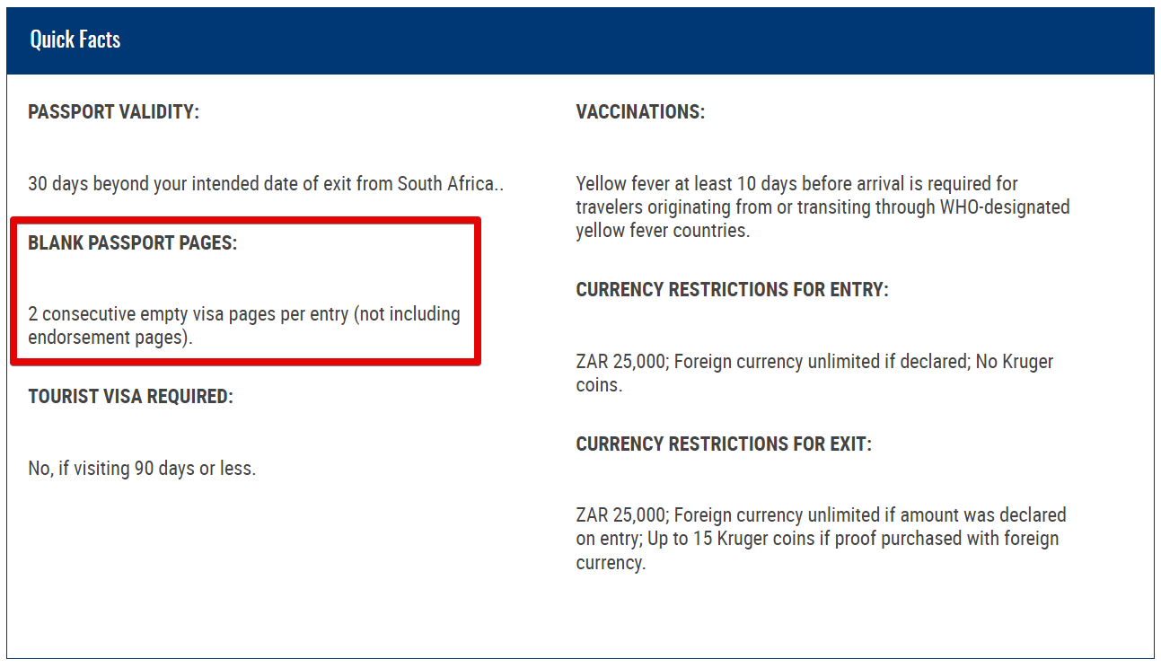 South Africa International Travel Information US Embassy
