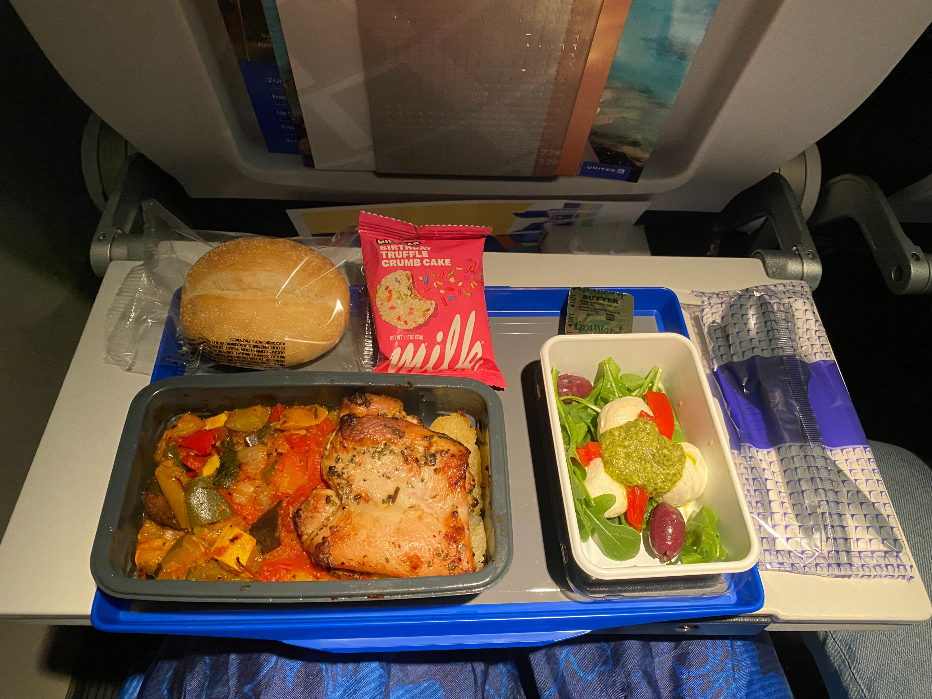 United Inaugural EWR DXB economy meal