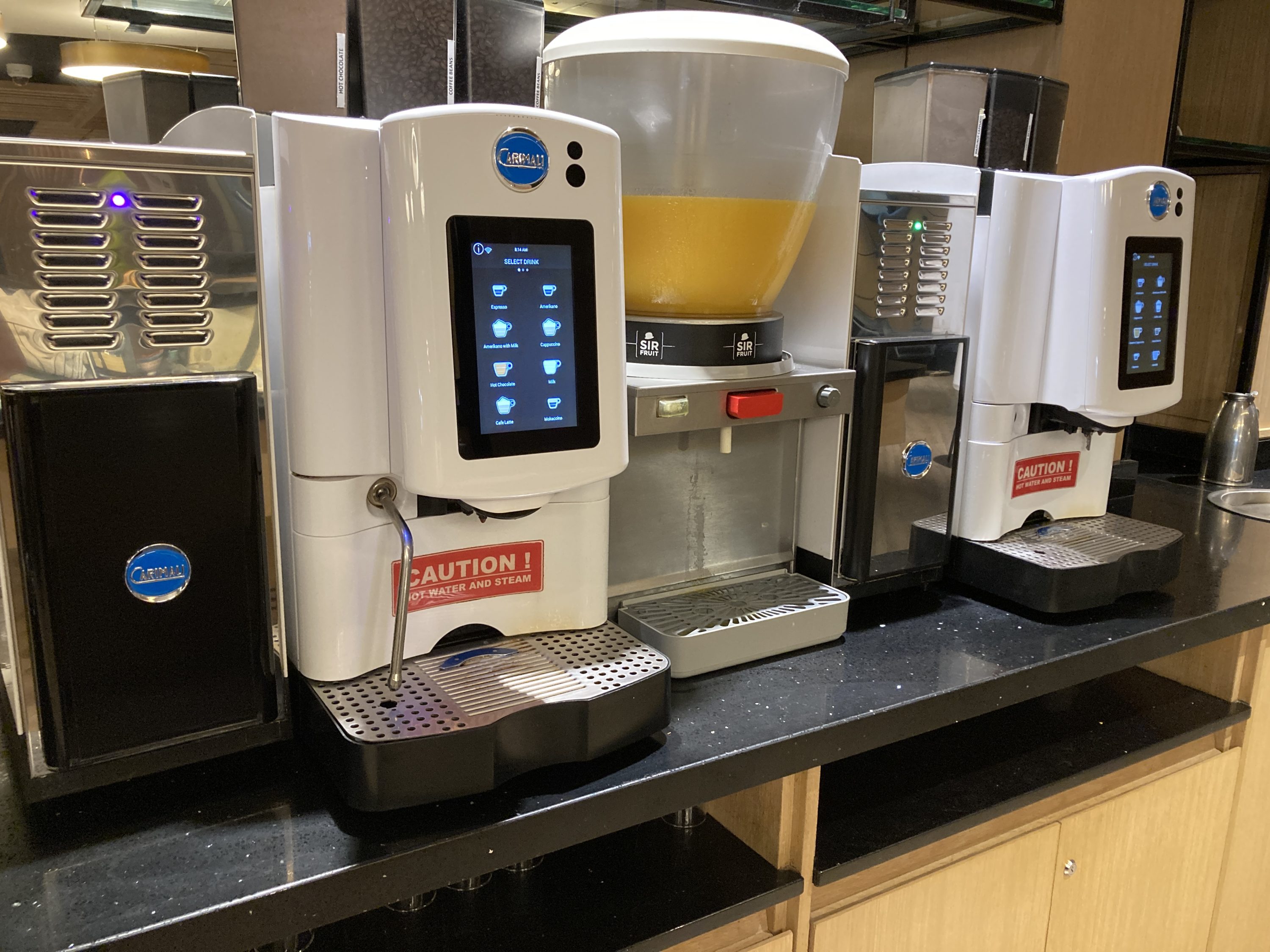 Bidvest Premier Lounge main coffee station juice