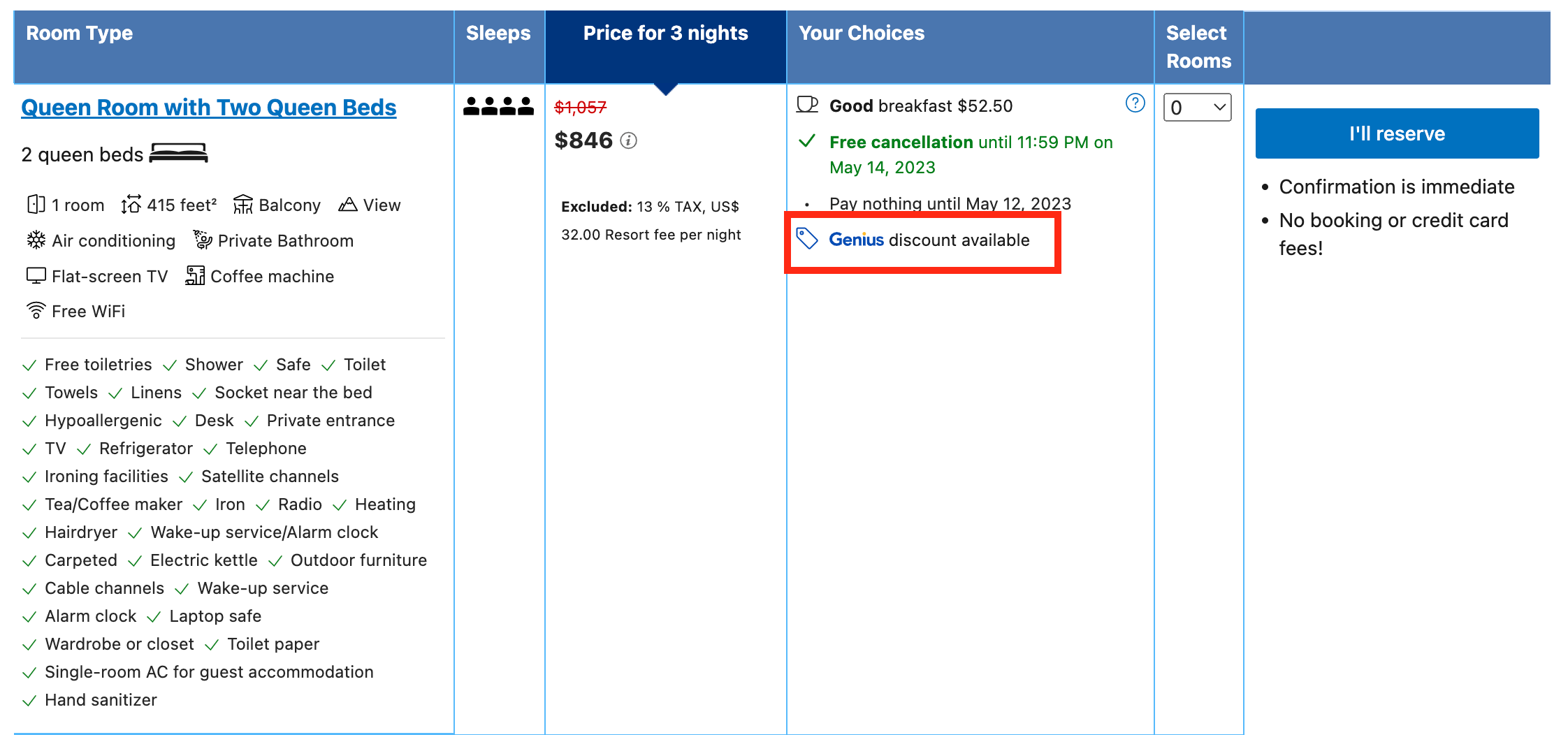 Booking.com genius discount