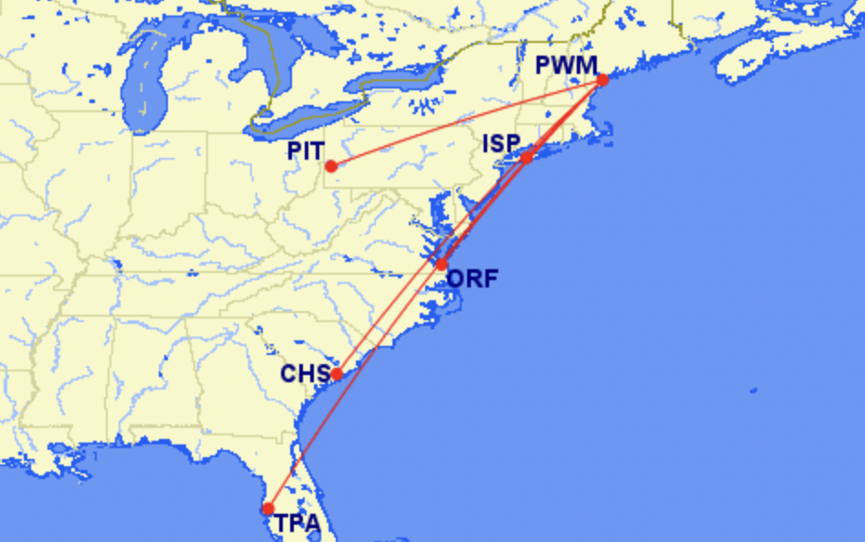 Breeze routes from Portland Maine