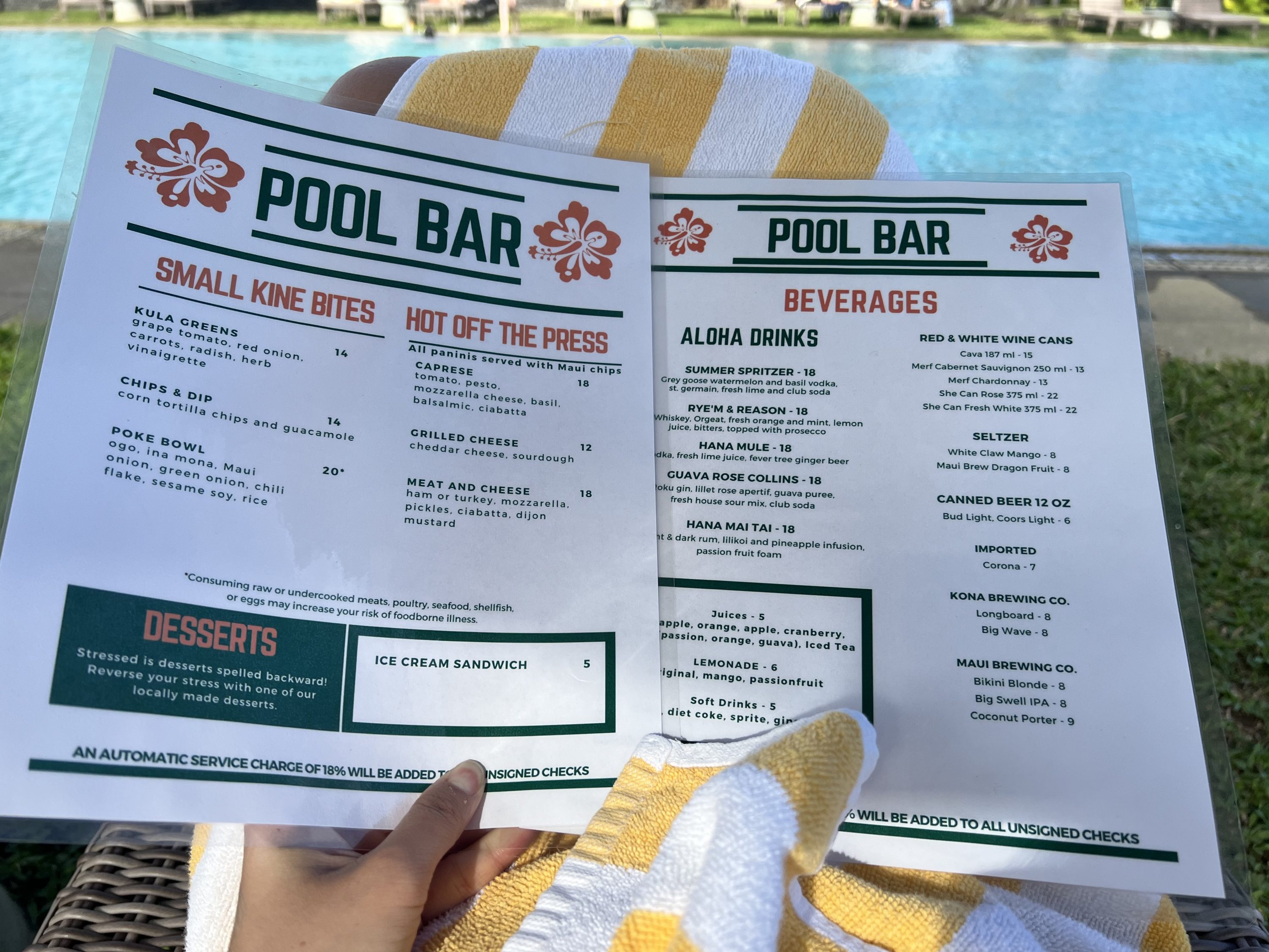Hana Maui Pool Bar menu Hana Maui Pool Bar menu