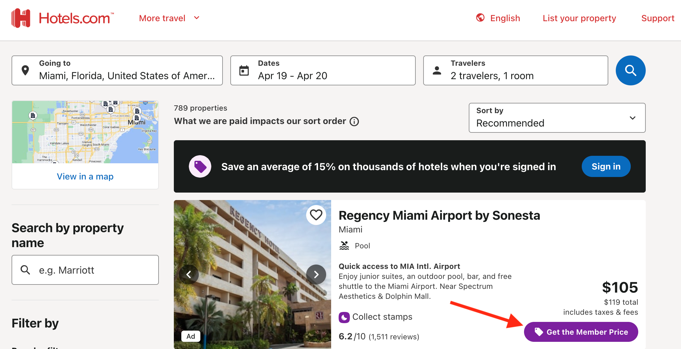 Hotels.com member pricing