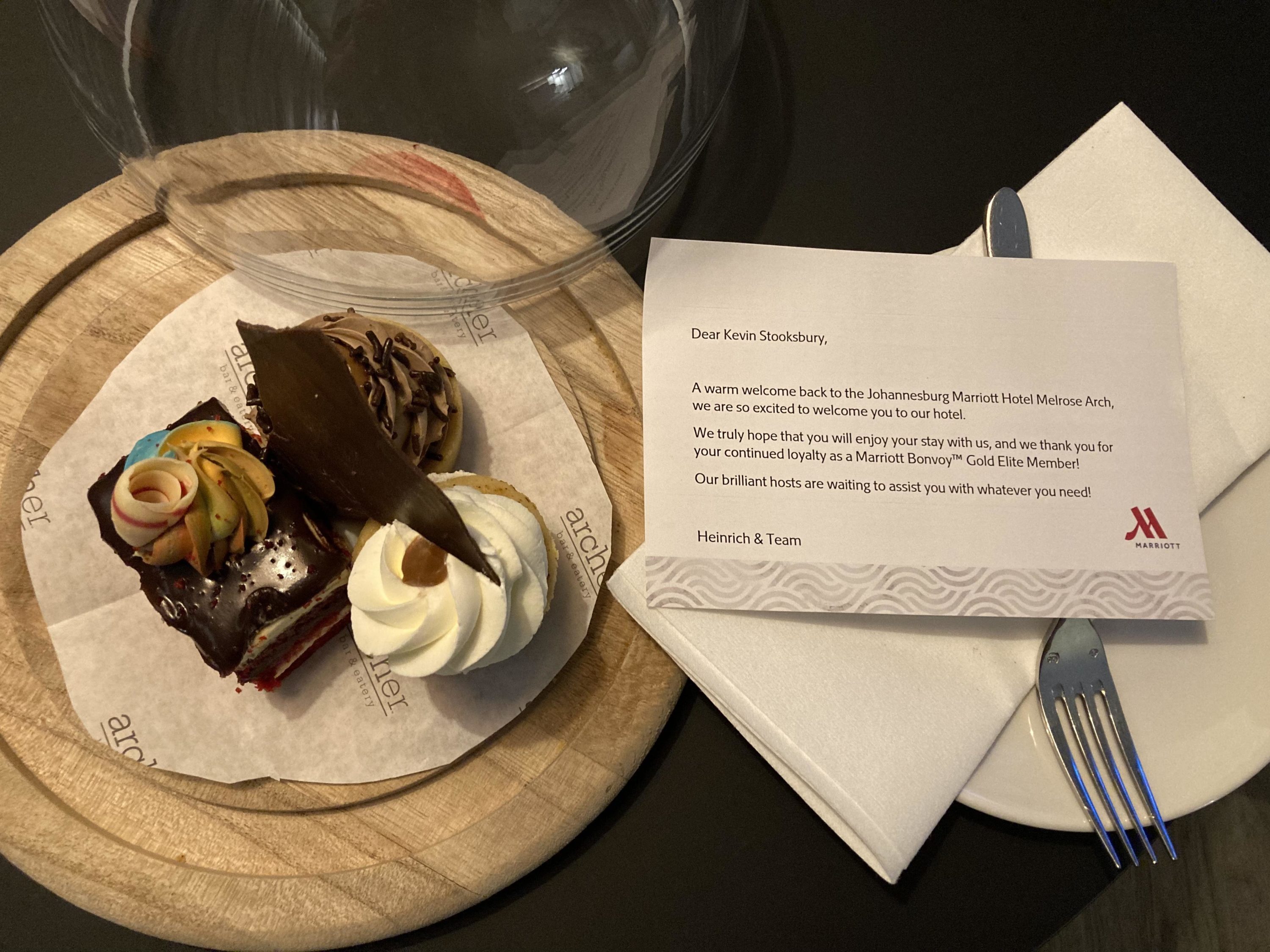 Johannesburg Marriott Hotel Melrose Arch Gold welcome gift