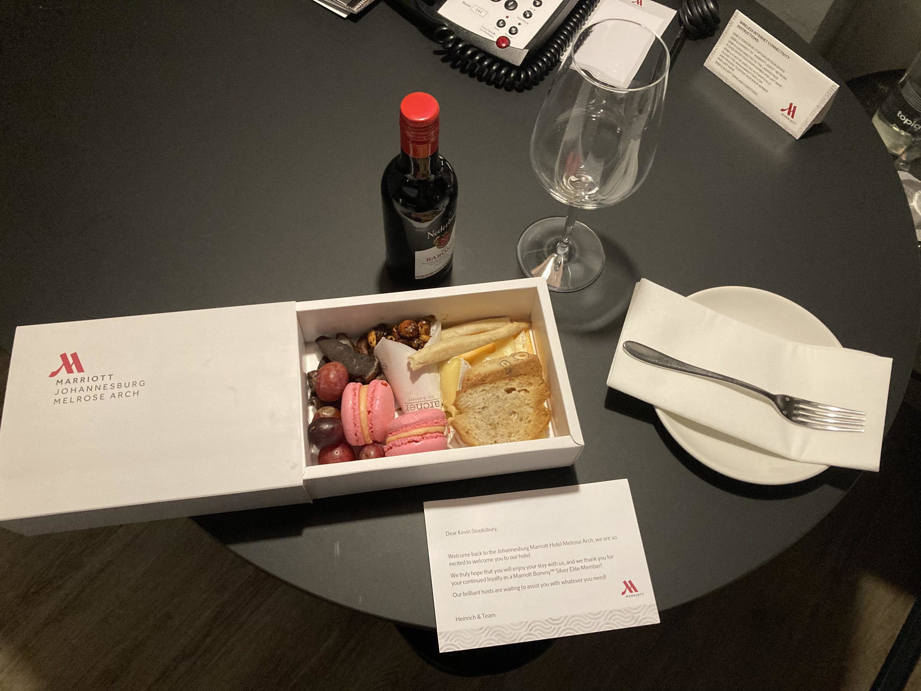 Johannesburg Marriott Hotel Melrose Arch welcome gift 2