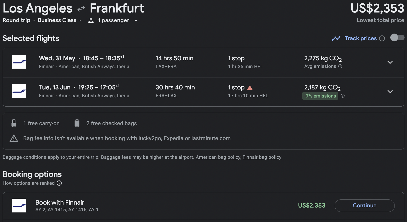 Los Angeles to Frankfurt
