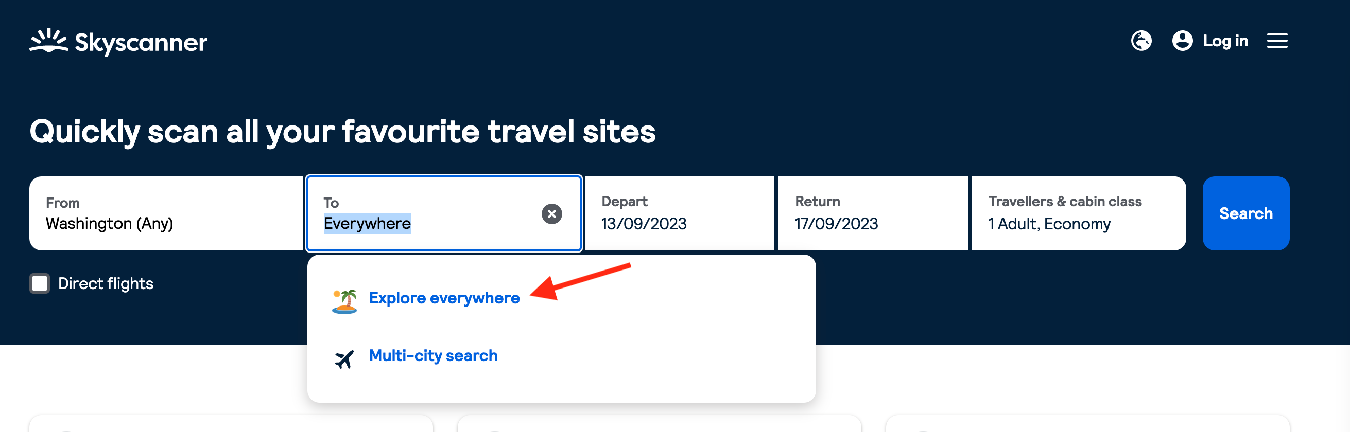 Skyscanner search option Skyscanner search option