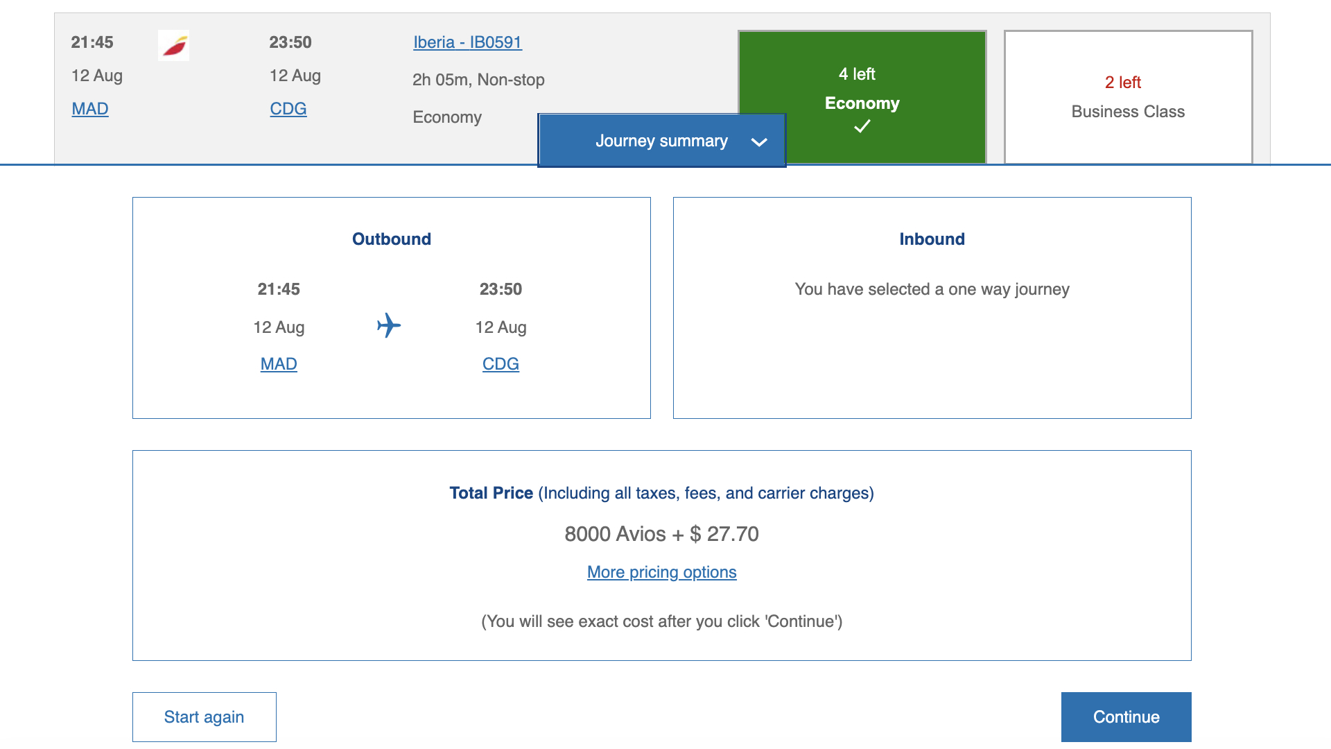 ba avios mad cdg economy award