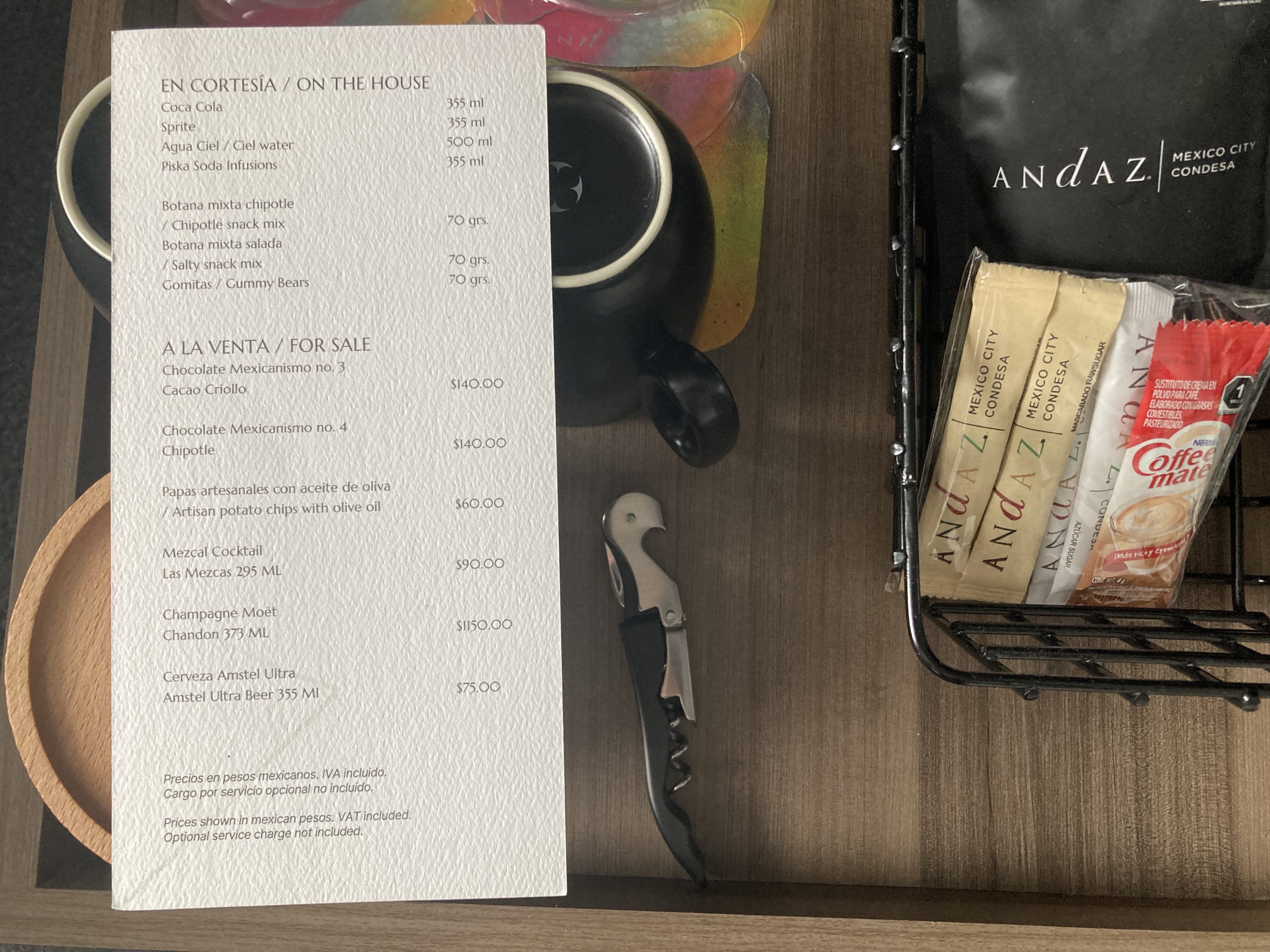 Andaz Mexico City Condesa minibar prices Andaz Mexico City Condesa minibar prices