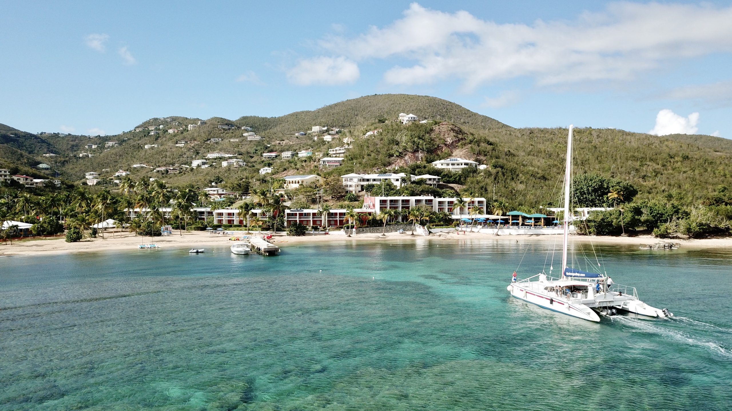 A view of St. Thomas's Bolongo Bay Beach Resort from the water. A view of St. Thomas's Bolongo Bay Beach Resort from the water.