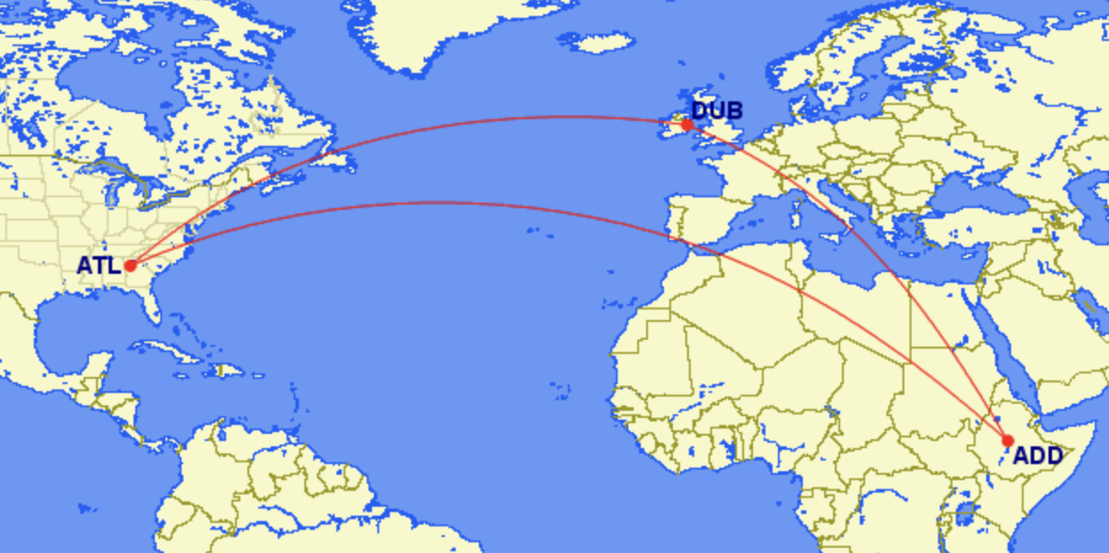 Ethiopian Service to Atlanta from Addis Ababa via Dublin