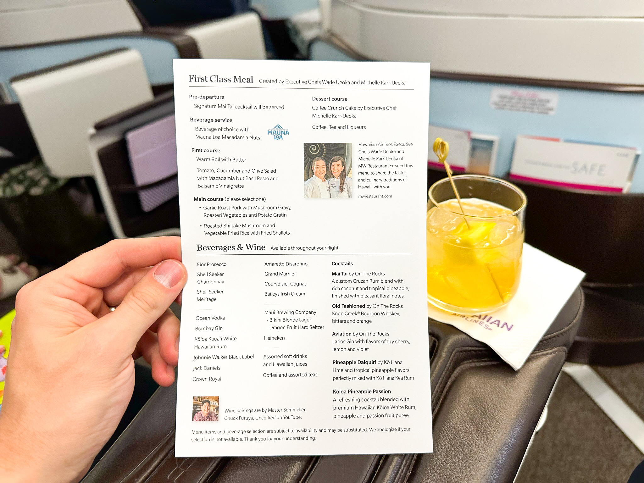 Hawaiian Airlines First Class menu Hawaiian Airlines First Class menu