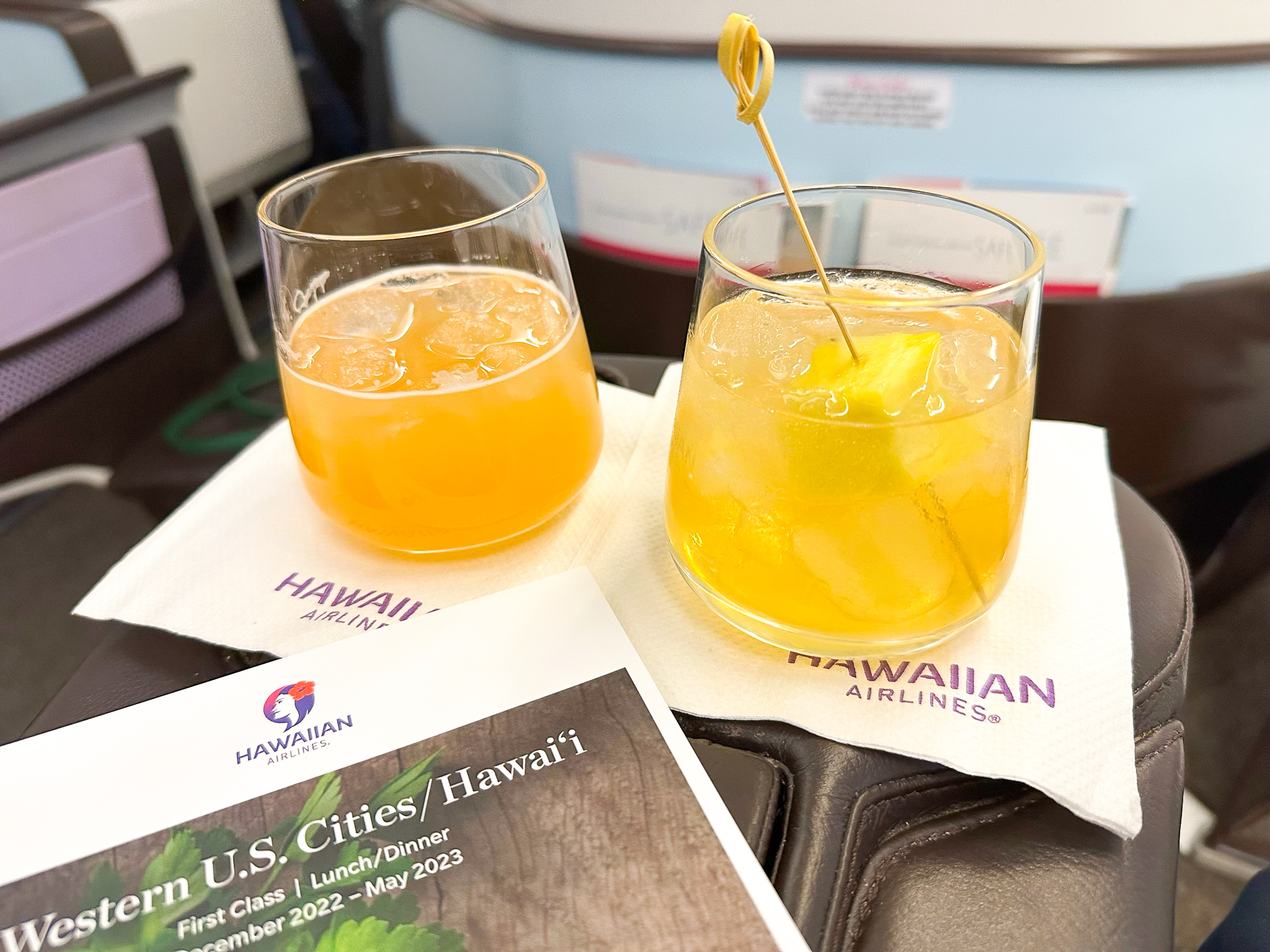 Hawaiian Airlines First Class pog and mai tai Hawaiian Airlines First Class pog and mai tai