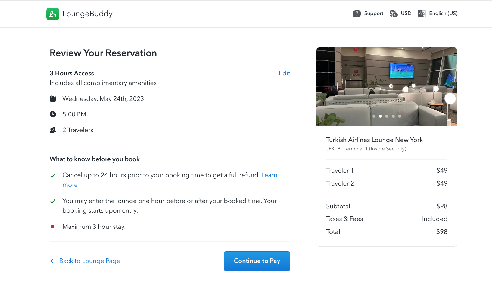 LoungeBuddy Confirmation Screen LoungeBuddy Confirmation Screen