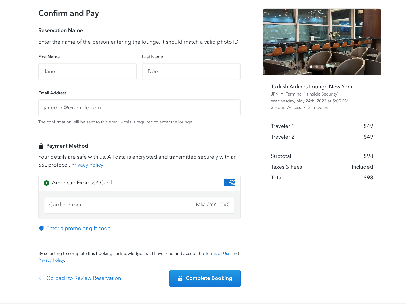 LoungeBuddy Payment Screen LoungeBuddy Payment Screen