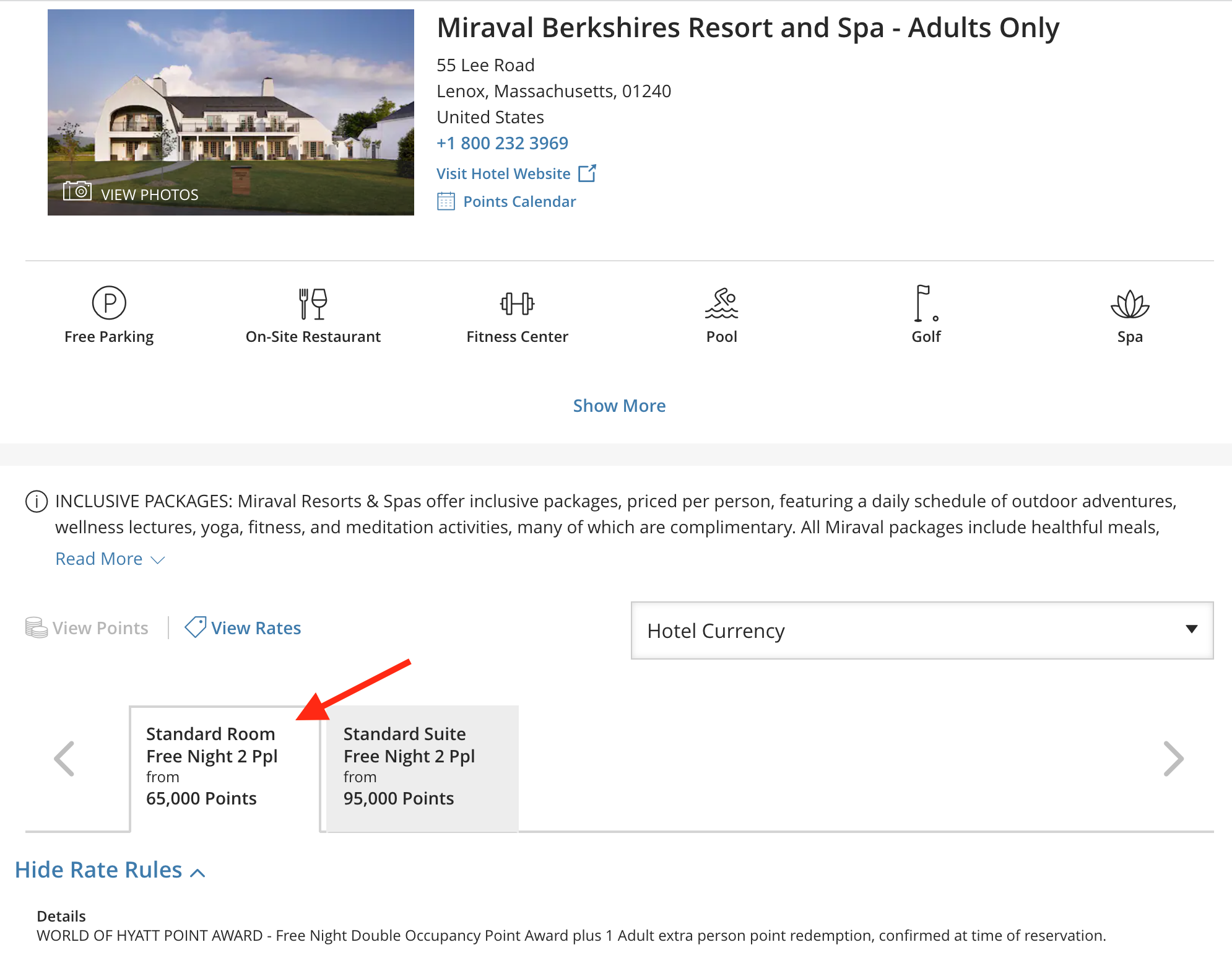 Miraval Berkshires cost in Hyatt points